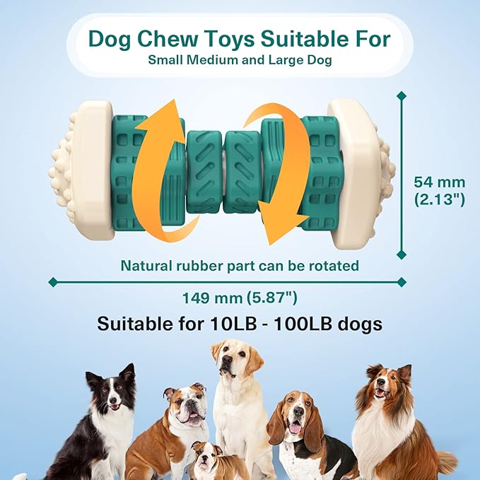 Pceotllar Indestructible Dog Chew Toys, Interactive Puzzle Toys with Beef Flavor, Safe Rubber for Aggressive Chewers - Large, Medium, Small Dogs - Green-Mewly Pet