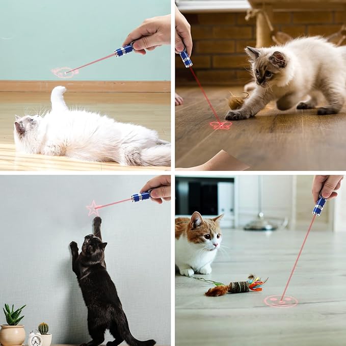 EAWONGEE Rechargeable Cat Toys - Indoor/Outdoor Cats Chase Light Toy for Kitty & Dog with 3 Light Modes, 5 Patterns, Blue-Mewly Pet