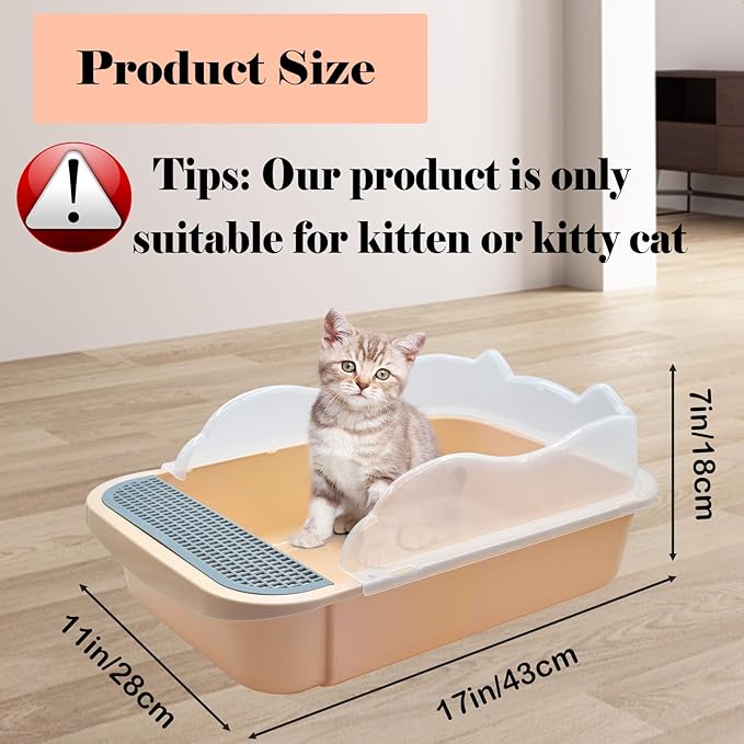 kathson Open Cat Litter Box with High Side,Anti-Splashing Cats Litter Pan Semi-Enclosed Removable Cats Litter Boxes with Litter Sifting Scoop Open Top Kitty Toilet for Easy to Clean(Khaki)-Mewly Pet