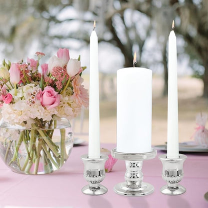 Silver Unity Candle Holder - Glass Candle Holders for Pillar Candles Taper Candles, Glass Candlestick Holders Set of 3, Clear Glass Candlestick Holder for Wedding Table Dinning Church Centerpiece