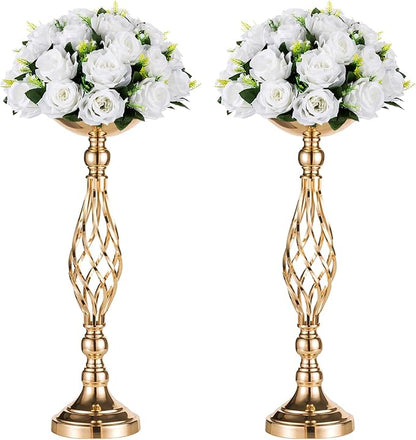 2 Pcs Versatile Metal Flower Arrangement & Candle Holder Stand Set for Wedding Party Dinner Centerpiece Event Restaurant Hotel Decoration (Gold, 2 x M)