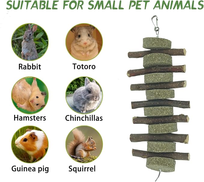 Rabbits Chew Toys Bunny Treats Natural Wood Timothy Hay Grass Chew Toys Treats for Hamster Chinchilla Guinea Pigs 6pcs-Mewly Pet