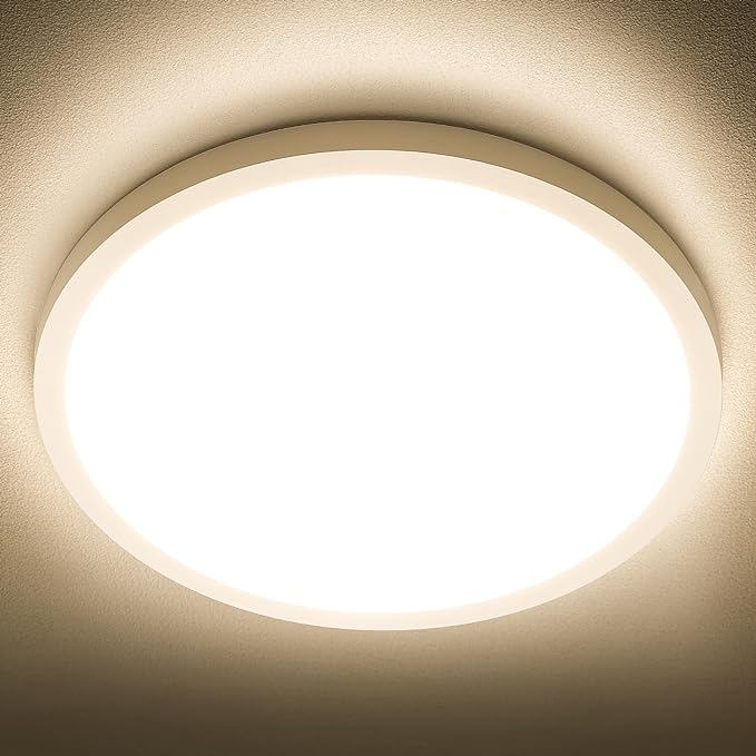 SunRider LED Flush Mount Ceiling Light Fixture, 3000K Warm White, 2400LM, 12 Inch 24W Round Flat Ceiling Lights, 240W Equiv. Panel Lamp, Non-Dimmable