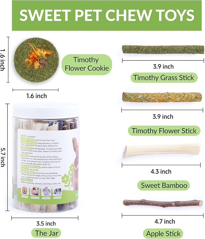 50-60 Pcs Rabbit Chew Toys, Guinea Pig, Hamster, Bunny Chew Toys, Sweet Bamboo, Apple Stick, Timothy Stick, Prevent Teeth Overgrowth, Clean Teeth-Mewly Pet