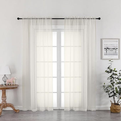 OWENIE Ivory Sheer Curtains 72 Inches Long 2 Panels, Transparent Voile Sheer Curtain Double Rod Pocket Gauze Drapes for Living Room Bedroom Window Sliding Glass Door Treatment, 42 x 72 Inch