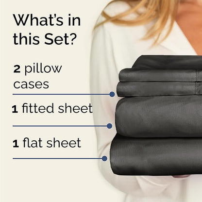 Twin 4 Piece Sheet Set - Comfy Breathable & Cooling - Ultra Soft Hotel Luxury Bedding Set w/ 8-16 Inch Deep Pockets - 1 Flat & 1 Fitted Sheet & 2 Pillowcases - Wrinkle Free and Easy Care - Charcoal
