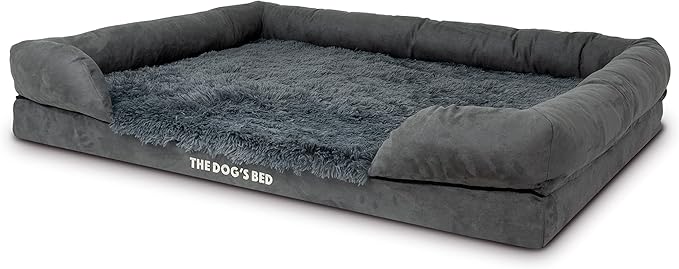 The Dog’s Bed, XXL Grey Fur Memory Foam, Pain Relief: Arthritis, Hip & Elbow Dysplasia, Post Surgery, Lameness, Supportive, Calming, Waterproof, Washable Cover, Veterinary Approved-Mewly Pet
