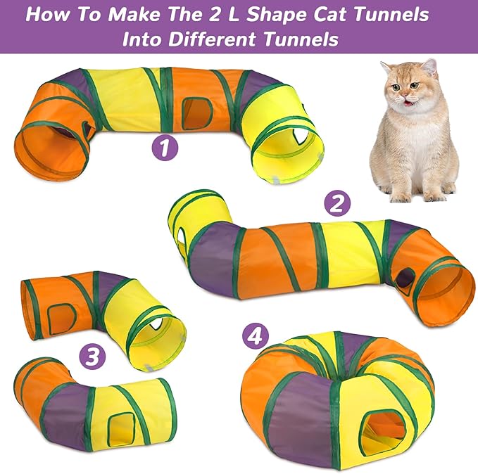 Retro Shaw Cat Toys Kitten Toys, Interactive Cat Tunnels Toy for Indoor Cats Kitty, Kitten Tube Tent Feather Wand Teaser Bell Fuzzy Ball Springs Mouse (33 Pcs Large Cat Tunnel Toys Set)-Mewly Pet