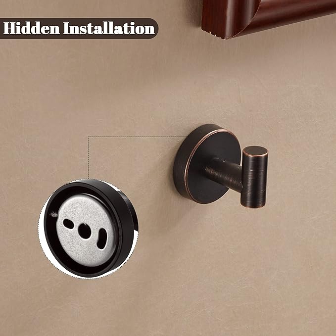 BigBig Home Bronze Towel Hooks, Bathroom Robe Hook Oil Rubbed, Bath Farmhouse Coat Clothes Hook Wall Mounted Rustic 4 Pack for Kitchen