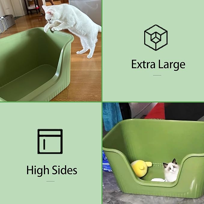 Vealind XXL Cat Litter Box 31''×21''×16'', Extra Large Litter Box for Big Cats or Multiple Cats, Jumbo High Sided Litter Pan, Leak-Proof & Anti-Splashing, Easy Clean & Durable (Green)-Mewly Pet