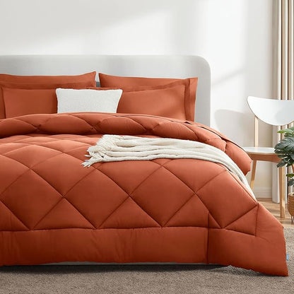 CozyLux Queen Comforter Set Burnt Orange - Bed in a Bag Queen Size 7 Pieces, Luxury Soft Bed Set for All Seasons, Bedding Set with Down Alternative Comforter, Sheets, Pillowcases & Shams, Terracotta