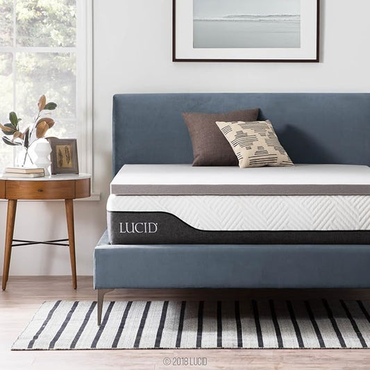 LUCID 2 Inch Bamboo Infused Memory Foam Mattress Topper - Queen Size – Cooling Ventilation – Pressure Relieving Bed Topper - Mattress Pad – CertiPur Certified