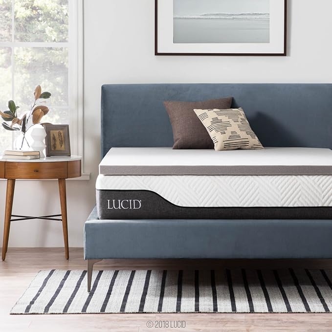LUCID 2 Inch Bamboo Infused Memory Foam Mattress Topper - California King Size – Cooling Ventilation – Pressure Relieving Bed Topper - Mattress Pad – CertiPur Certified