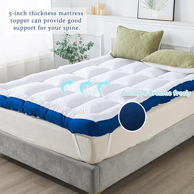 WhatsBedding 5 Inch Memory Foam Twin Mattress Topper 100% Cotton Top, Filled with Breathable & Soft Memory Foam Pillow Top,4 Elastic Straps, 75x39x5 Inch, Twin