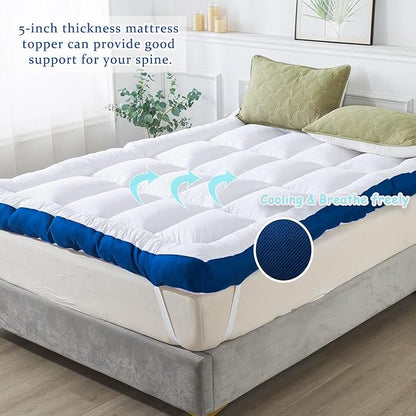 WhatsBedding 5 Inch Memory Foam Twin Mattress Topper 100% Cotton Top, Filled with Breathable & Soft Memory Foam Pillow Top,4 Elastic Straps, 75x39x5 Inch, Twin