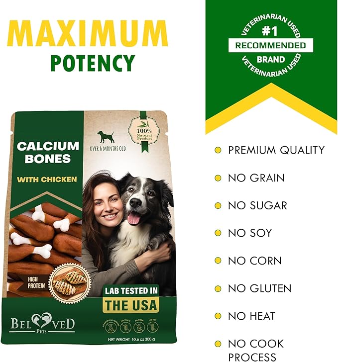 Beloved Pets Dog Treats, Calcium Bones Wrapped Chicken & Rawhide Free Chew 11Oz - Pet Healthy Dried Snacks & Grain Free Meat - Bulk Best Chews for Christmas, Training Small & Large Dogs - Made for USA-Mewly Pet