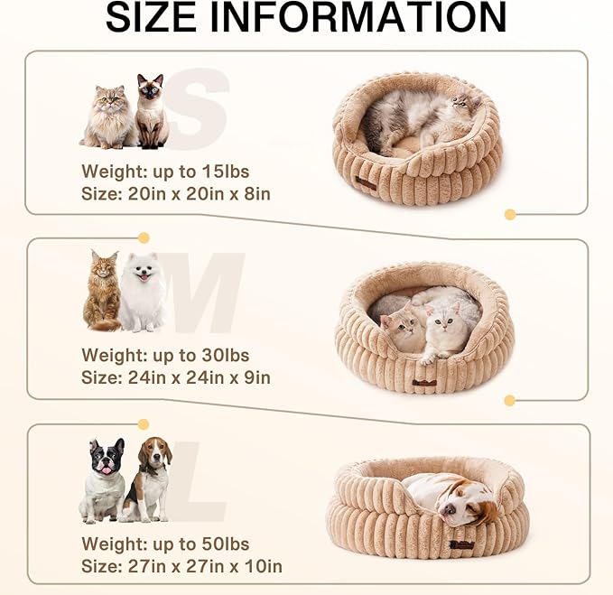 MEWOOFUN Washable Small Dog Bed, Cat Beds for Indoor Cats with Anti-Slip Bottom, Round Pet Bed for Puppy and Kitten (Camel, 24"x24"x9")-Mewly Pet