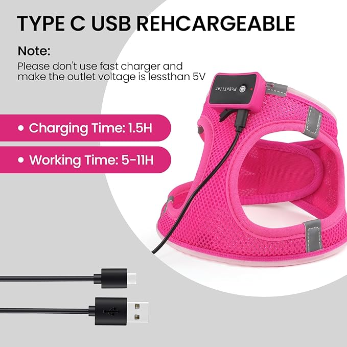 PceoTllar Light Up Dog Harness, LED No Pull Reflective Dog Harness, Flashing Lighted for Night Walking - Small/Medium, (Pink,S)-Mewly Pet