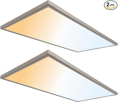 Ultralux 2x4 ft Surface Mount Ceiling Light Panel – Slim, Edge Lit, Flush Mount Flat Panel for Kitchen, Home & Office - TRIAC Dimmable, 3CCT Adjustable Color Temperature (Brushed Nickel, 2 Pack)