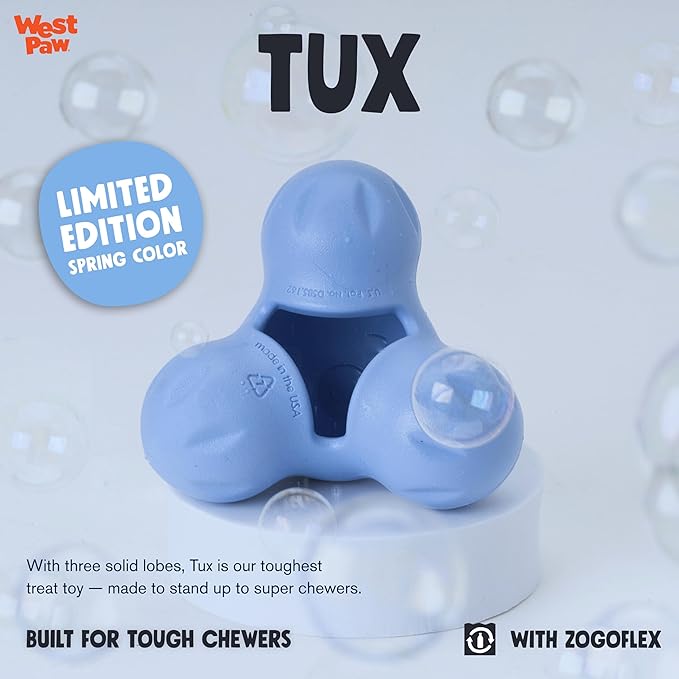 WEST PAW Zogoflex Tux Treat Dispensing Dog Chew Toy – Interactive Chewing Toy for Dogs – Dog Games for Aggressive Chewers, Fetch, Catch – Holds Kibble, Treats, Small 4",Periwinkle-Mewly Pet