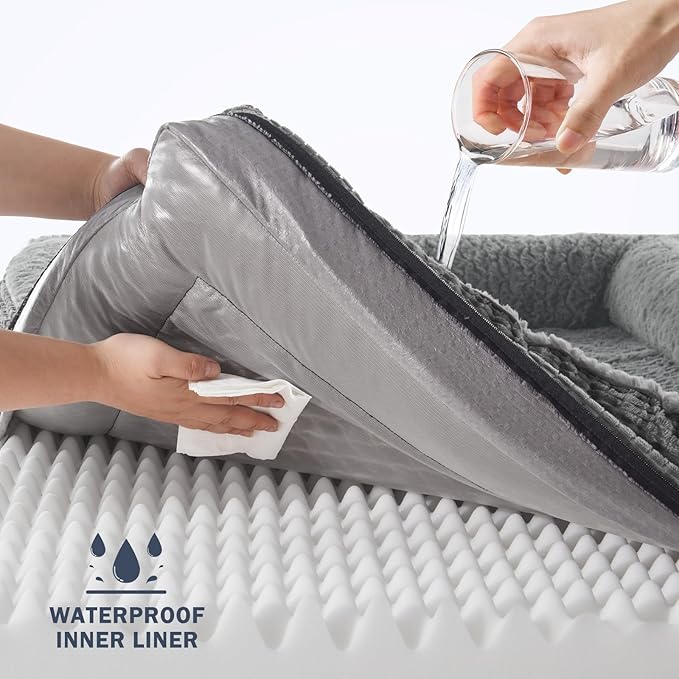 INVENHO Orthopedic Dog Beds Large Sized, XL Washable Egg-Crate Memory Foam Dog Couch Bed with Washable Removable Cover, Waterproof Lining and Nonskid Bottom-Mewly Pet