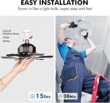 2 Pack LED Garage Lights 180W Deformable 18000LM Close to Ceiling Light Fixtures E26 E27 Screw-in Six Leaf Glow Lighting, Ultra Bright LED Shop Light with 6 Adjustable Panels for Work Shop Warehouse