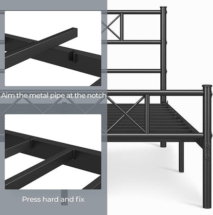 Yaheetech Queen Size Metal Platform Bed Frame with Simple Headboard and Footboard, Mattress Foundation for Under Bed Storage, Steel Slat Support, No Box Spring Needed, Easy Assembly, Black