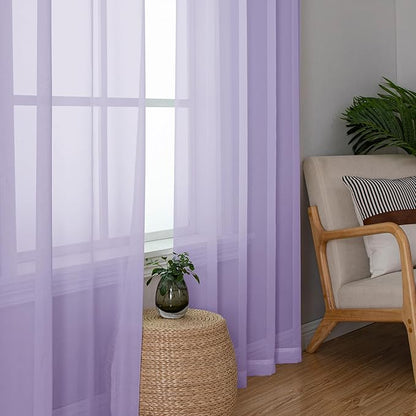 OWENIE Light Purple Sheer Curtains 54 Inch Length 2 Panels Set, Rod Pocket Voile Sheer Curtains & Drapes for Bedroom/Living Room, Soft Sheer Short Curtains for Windows, Total 84Wx54L inch, Lavender