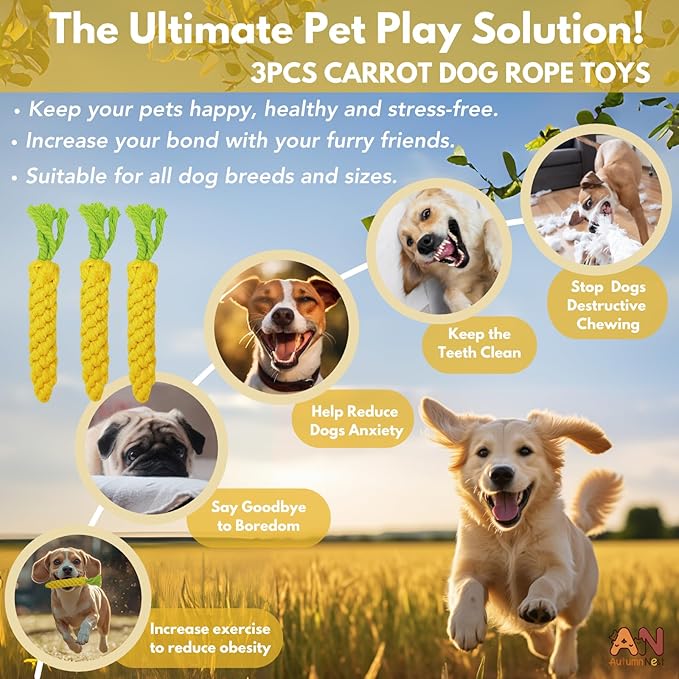 3PCS Yellow Woven Pet Chew Set, Puppy Teething Chews, Dog Chew Accessories, Cat Interactive Chews, Durable Braided Chews for Pets-Mewly Pet