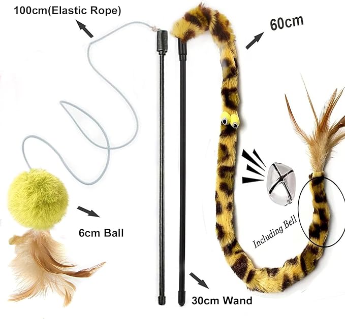 Cat Toys for Indoor Toys,Rainbow Cat Wand Toys,Feather Flips Plush Ball Cat Toys,Interactive Feather Toy for Teaser Play and Chase Exercise with Kitten 6 Pack-Mewly Pet