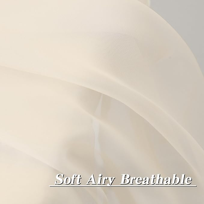HUTO Peach Cream Beige Sheer Curtains 84 Inches Long Rod Pocket Ivory Sheer Voile Window Treatment Drapes Curtains for Living Room Bedroom,2 Panels 52 by 84 Inch Length