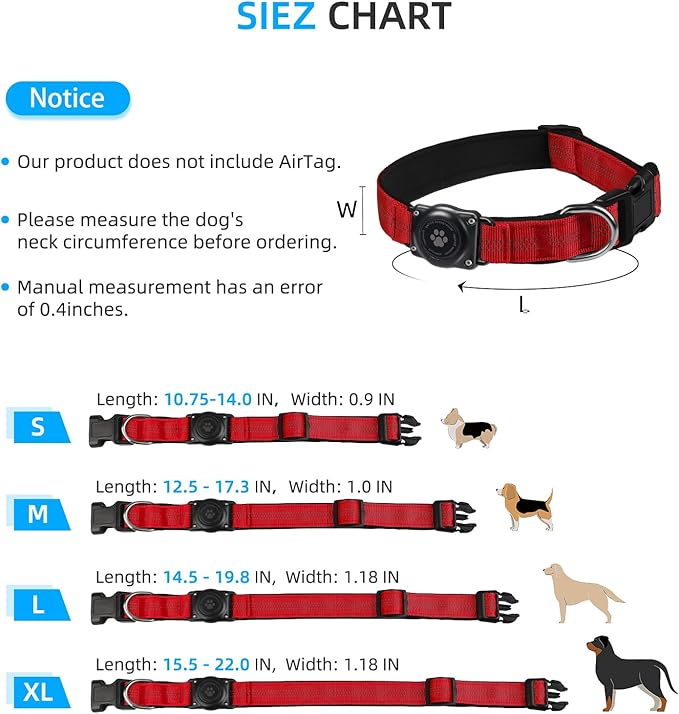 Reflective Air Tag Dog Collar - 100% Waterproof Dog Collar AirTag Holder | Extra-Durable, Soft Padded AirTag Dog Collars for Small Medium Large Dogs-Mewly Pet