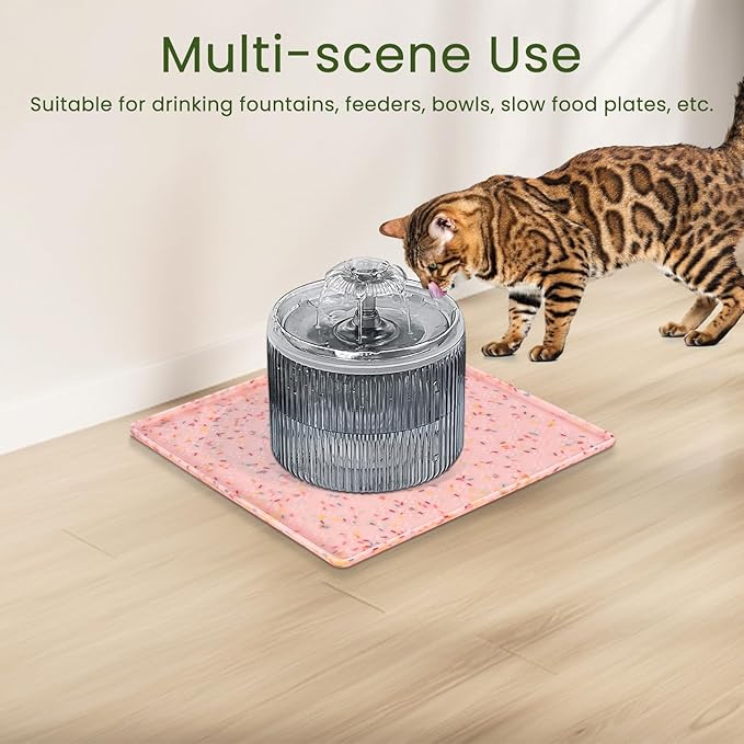 Ptlom Dog Food Mat Anti-Slip Dog Bowl Mats for Food and Water, Waterproof Pet Placemat Prevents Messy Spill to Floor, Silicone Puppy Feeding Tray for Small, Medium and Large Dogs Cats, Pink-Mewly Pet