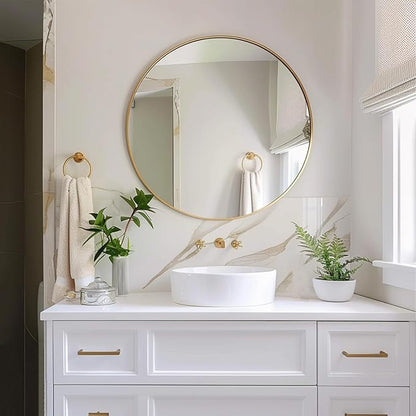 Gold Circle Mirror, Round Mirror 20 inch, Gold Mirror Metal Frame, Round Wall Mirrors for Bathroom, Bedroom, Living Room, Entryway.