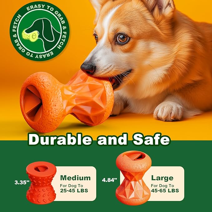 Rubber Dog Toys Treat Dispensing - Super Tough Treat Toys for Aggressive chewers Small, Medium and Large Dog Toys IQ Training (Orange)-Mewly Pet