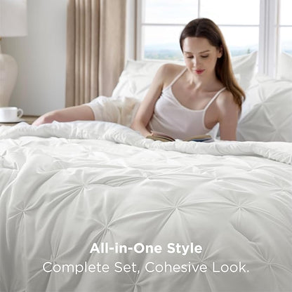 Bedsure Full Size Comforter Sets - Bedding Sets Full 7 Pieces, Bed in a Bag White Bed Sets with Comforter, Sheets, Pillowcases & Shams, Adult & Kids Bedding