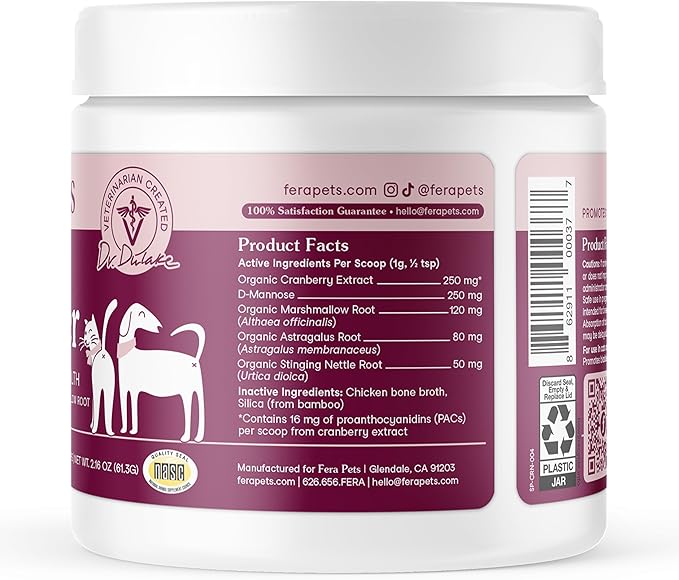 Fera Pets Bladder Support - Cranberry for Dogs & Cats - D-Mannose & Marshmallow Root - Urinary Tract Support - Supports Normal Urine pH - Boosts Immunity - 60 Scoops-Mewly Pet