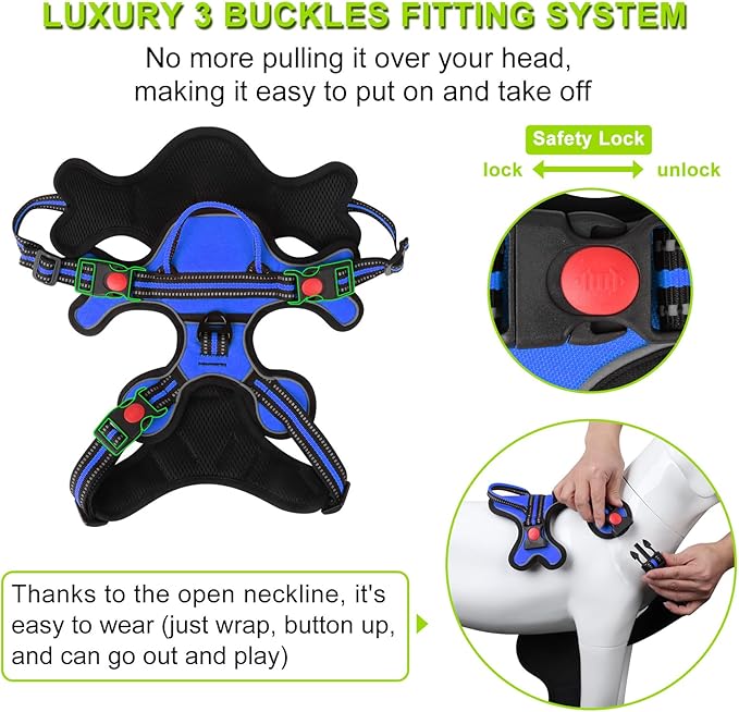 Dog Harness, Adjustable Reflective Dog Vest No Pull Dog Harness with Badge and Bow Tie for Puppy Small Medium Large Dogs-Mewly Pet