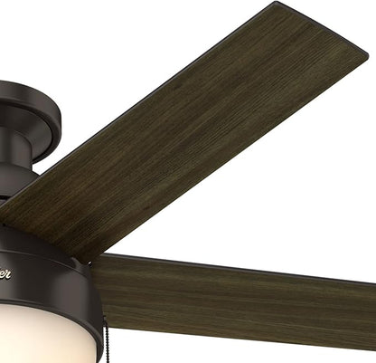 Hunter 59268 Anslee Indoor Low Profile Ceiling Fan with LED Light and Pull Chain Control, 46", Brown