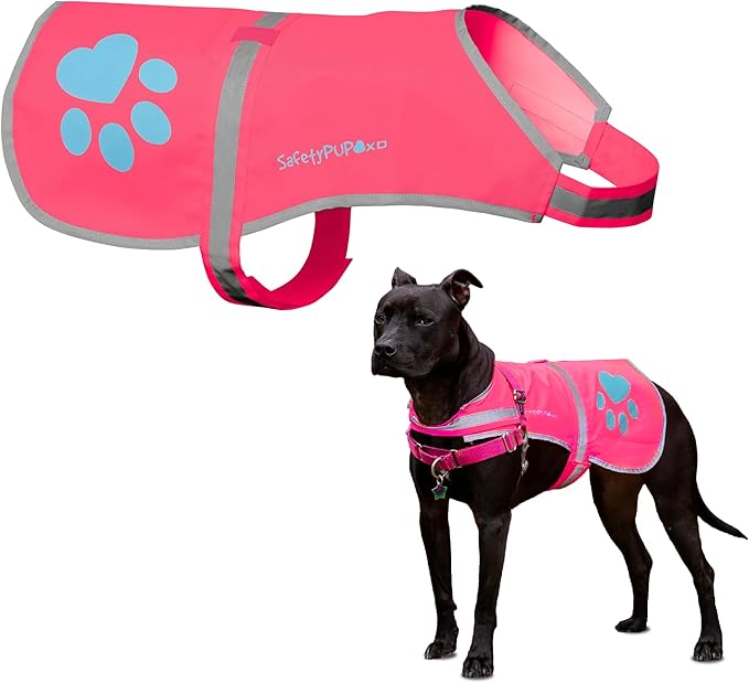 Dog Reflective Vest – Hi-Vis Fluorescent Visibility That Helps to Safeguard Your Pet On/Off Leash in Urban & Rural Areas (Pink, X-Large)-Mewly Pet