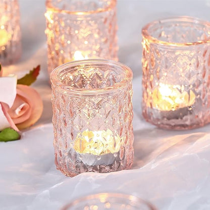 12pcs Pink Votive Candle Holders, Tealight Candle Holder for Valentine's Day, Baby Shower Decorations for Girl, Glass Candle Holder for Wedding Centerpieces, Bridal Shower, Party Decorations