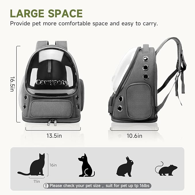 Cat Backpack Carrier, Breathable Cat Carrier Large Space Bubble Pet Backpack for Kitty Small Dog up to 12lbs, Transparent & Foldable Pet Carrier for Travel Hiking-Mewly Pet