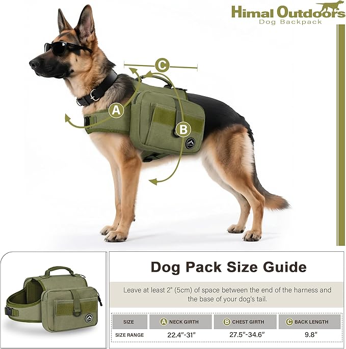 Himal Outdoors Dog Backpack & Saddle Bag, Tactical Hiking Backpack for Large Dogs with Side Pockets & Adjustable Strap-Mewly Pet