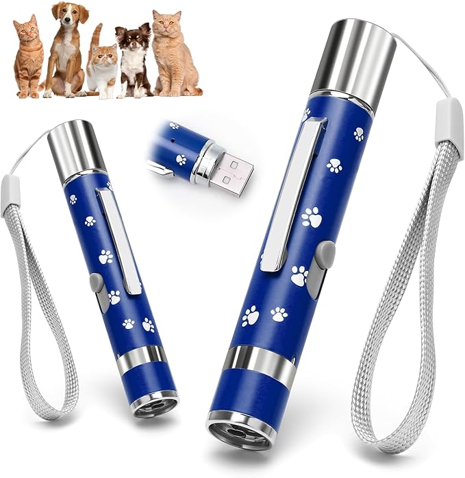 EAWONGEE Cat Toys, Interactive Toy for Cats with 7 Light Projection Modes, Interactive Kitty and Pet Dog Toy for Training Chaser, 2 Pieces Blue-Mewly Pet