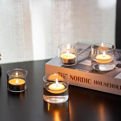 Romadedi Votive Tealight Candle Holders - 12 pcs Clear Glass Tea Light Holders Bulk Small Table Centerpieces Wedding Decor Party Dinner Home Decorations Festivals Christmas
