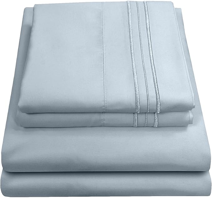 Twin XL Sheets - Breathable Luxury Sheets with Full Elastic & Secure Corner Straps Built In - 1800 Supreme Collection Extra Soft Deep Pocket Bedding Set, Sheet Set, Twin XL, Misty Blue