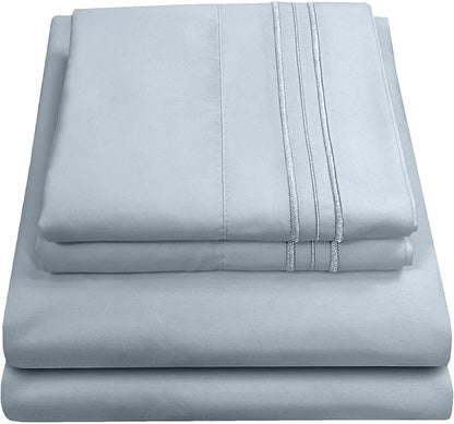 Twin XL Sheets - Breathable Luxury Sheets with Full Elastic & Secure Corner Straps Built In - 1800 Supreme Collection Extra Soft Deep Pocket Bedding Set, Sheet Set, Twin XL, Misty Blue