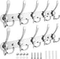 TICONN Wall Mounted Coat Rack, Five Heavy Duty Tri Hooks All Metal Construction for Jacket Coat Hat in Mudroom Entryway (Chrome, 2-Pack)