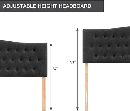 Tufted Upholstered Headboard Full Size, Sturdy and Durable Solid Wood Full XL headboard, Fabric Headboard Adjustable Height from 37” to 51”, Modern Button Diamond Design Head Board, Black