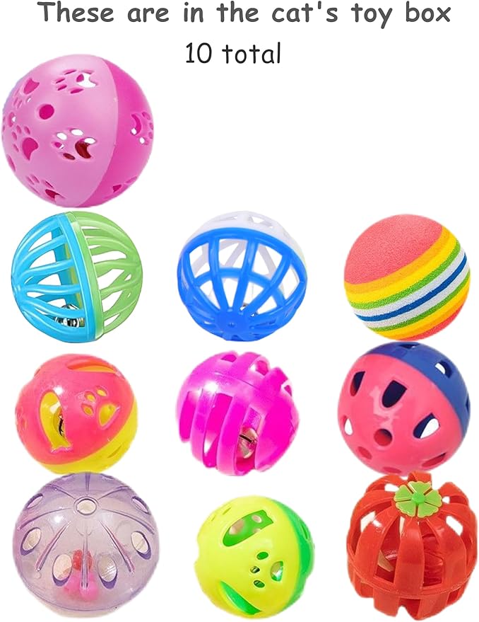 10-Pack Colorful Cat Toy Balls with Bells for Indoor Cats and Kittens (1.5'' - 2.3'', Cat Toys Mega Set)-Mewly Pet